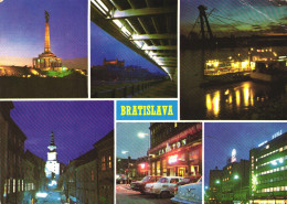 BRATISLAVA, MULTIPLE VIEWS, ARCHITECTURE, MONUMENT, TOWER, SHIP, BRIDGE, CARS, SLOVAKIA, POSTCARD - Slovaquie