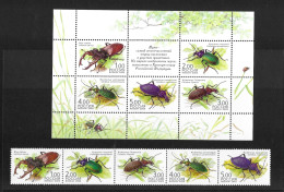 Russia 2003 MNH Beetles Sg 7197/7201 Strip & Sheetlet - Nuevos