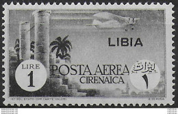 1941 Libia Lire 1 Grigio Nero Airmail MNH Sassone N. 52 - Andere & Zonder Classificatie