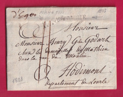 MARQUE DE 1803 LETTRE DE MANNETIN AUTRICHE HONGRIE TCHECOSLOVAQUIE POUR HODIMONT BELGIQUE  LETTRE - ...-1918 Prephilately