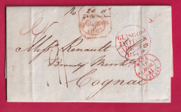 CAD PAID GLASGOW ESCOSSE SCOTLAND 1841 POUR COGNAC CHARENTE FRANCE LETTRE - ...-1840 Vorläufer