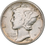 États-Unis, Dime, Mercury, 1945, Philadelphie, Argent, TTB, KM:140 - 1916-1945: Mercury