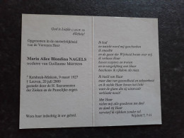 Maria Alice Blondina Nagels ° Kersbeek-Miskom 1927 + Leuven 2000 X Guillaume Mertens - Obituary Notices