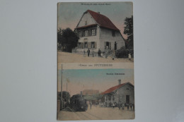 Cpa Couleur 1914 Gruss Aus STUTZHEIM - Wirtschaft Zum Rothen Haus & Station Stutzheim - Arrivée Train - MAY01 - Altri & Non Classificati