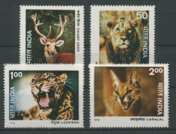 Indien 1976 Tiere Tierschutz Hirsch Löwe Leopard Karakal 691/94 Postfrisch - Nuovi