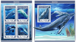 St Tome E Principe - 2017 - Whales - Yv 5793/96 + Bf 1049 - Whales