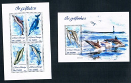 St Tome E Principe - 2013 - Dolphins - Yv 4208/11 + Bf 664 - Delfines