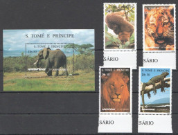 St Tome E Principe - 1996 - African Fauna, Big Cats, Elephants - Yv 1264CQ/CT + Bf 163AC - Other & Unclassified