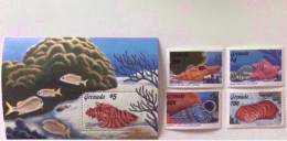 GRENADA 1986 4 V 1 Bloc Neuf ** MNH Mi 1485 A 1489 Pesce Poisson Fish Pez Fische Coquillages Shell Muschel Concha - Coquillages