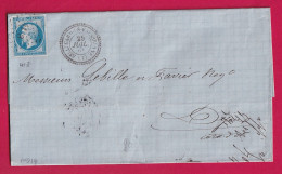 N°14 PC 4118 BELLEGARDE SUR VALSERINE AIN CAD TYPE 22 POUR DIJON INDICE 14 LETTRE - 1849-1876: Classic Period