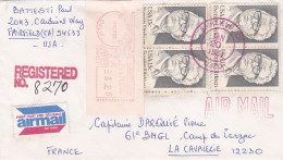Etats-Unis -1981--lettre Recommandée De FAIRFIELD (CA) Pour LA CAVALERIE-12( France) Bloc De 4 + Vignette+ Cachets - Storia Postale
