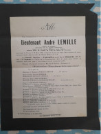 FAIRE PART DE DECES DU LIEUTENANT ANDRE LEMILLE MORT POUR LA FRANCE EN A.F.N 1958 - Obituary Notices