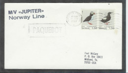 1987 Paquebot Cover, Norway Bird Stamps Used In Newcastle, United Kingdom - Briefe U. Dokumente