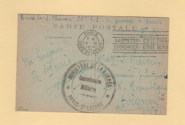 Flier - Paris Gare St Lazare - 1918 - Gaspiller C Est Trahir Economiser C Est Servir - FM Ministere De La Guerre - Oblitérations Mécaniques (flammes)