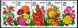 1994 29 Cents Garden Flowers, Booklet Pane Of 5, MNH - Neufs