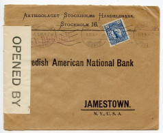 Sweden 1916 Censor Cover; Stockholm, Rödbodt To Jamestown; New York; Machine Cancel; 20ö. King Gustaf V Stamp - Lettres & Documents