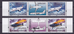 Yugoslavia 2002 Airplanes Aviation Aircrafts Old Planes JAT Transportation Boeing 737-300 Potez 29 Middle Row MNH - Flugzeuge