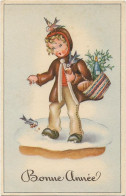 409 - Enfant Dans La Neige Portant Un  Panier - Bonne Année - Children's Drawings