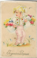 425 - Fillette - Fleurs -   Joyeuses Pâques - Kinder-Zeichnungen