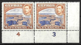 CYPRUS.....KING GEORGE VI...(1936-52..)....QUARTERp....X CORNER PAIR ..........MH... - Zypern (...-1960)