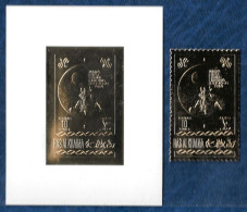 Ras Al Khaima 1969 Space Apollo 11 Moon And Spaceship GOLD IMPERF S/S + PERF Stamp Timbres OR MNH Rare - Asia