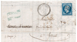 Haute Marne - Lettre De 1863 -  Cad 22 BREUVANNES ( 50 )   GC 619 Sur   N°14 ( Variétés ) Adressée à  EPINAL  Voges - 1849-1876: Période Classique