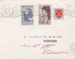 1956 - Lettre De NICE-06 Pour SAINT AOUT-36 Réexpédiée CHATEAUROUX ( France),timbres  Dont Blason , Cachet - 1921-1960: Période Moderne