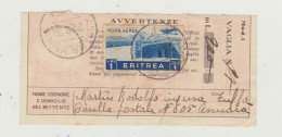 TAGLIANDO - RICEVUTA VAGLIA - ASMARA DEL 1936 WW2 - Afrique Orientale Italienne