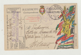 FRANCHIGIA POSTA MILITARE 17 A DEL 30 GIUGNO 1919 -ANNULLO 5 REGG ALPINI B ATTAGLIONE VALCAMONICA WW1 - Franquicia
