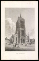 Stahlstich Ulm, Kathedrale Mit Platz Und Denkmal, Stahlstich Von Captn. Batty Um 1840, 17 X 27cm  - Stiche & Gravuren