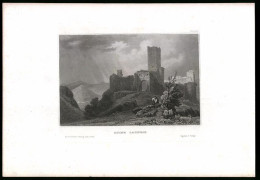 Stahlstich Lahneck, Ruine Gegen Hügellandschaft, Aus Kunstanstalt Des Bibl. Inst. Hildburghausen Um 1850, 19 X 27cm  - Prints & Engravings