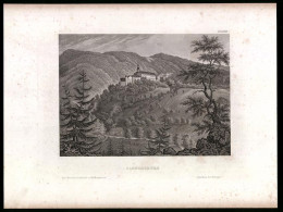 Stahlstich Schwarzburg, Schloss Umgeben Von Wald, Aus Kunstanstalt Des Bibl. Inst. Hildburghausen Um 1850, 19 X 24cm  - Stiche & Gravuren