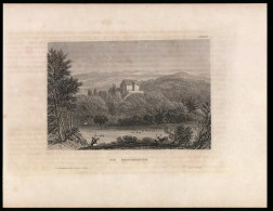 Stahlstich Bettenburg, Burg Gegen Bergpanorama, Aus Kunstanstalt Des Bibl. Inst. Hildburghausen Um 1850, 19 X 24cm  - Stiche & Gravuren
