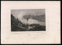 Stahlstich Schaffhausen, Wasserfall Gegen Schloss, Aus Kunstanstalt Des Bibl. Inst. Hildburghausen Um 1850, 18 X 25cm  - Estampes & Gravures
