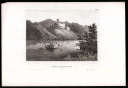 Stahlstich Hildgardsberg /Bayern, Fähre Gegen Ruine, Aus Kunstanstalt Des Bibl. Inst. Hildburghausen Um 1850, 19 X 27  - Stiche & Gravuren