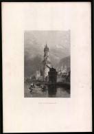 Stahlstich Andernach, Ortspartie Mit Turm, Aus Kunstanstalt Des Bibl. Inst. Hildburghausen Um 1850, 19 X 27cm  - Estampes & Gravures