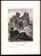 Stahlstich Riesenburg, Eingang Der Felsformation, Aus Kunstanstalt Des Bibl. Inst. Hildburghausen Um 1850, 18 X 25cm  - Estampes & Gravures