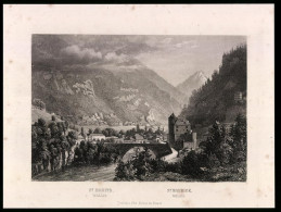 Stahlstich St. Moritz /Wallis, Ortsansicht Gegen Alpenpanorama, Stahlstich Um 1880, 17 X 23cm  - Estampes & Gravures