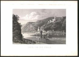 Stahlstich Caub, Ortsansicht Mit Der Pfalz, Stahlstich Um 1880, 23 X 32cm  - Estampes & Gravures