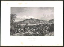 Stahlstich Bad Ems, Panorama Mit Fluss, Stahlstich Um 1880, 24 X 32cm  - Stiche & Gravuren
