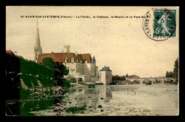 86 - ST-SAVIN-SUR-GARTEMPE - LE MOULIN ET LE PONT-NEUF - CARTE ANCIENNE TOILEE ET COLORISEE - Saint Savin