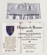 Etiquette Et Partie De Capsule HOSPICES DE BEAUNE " VOLNAY-SANTENOTS 2016 " Cuvée Jehan De Massol (3256)_ev678 - Bourgogne