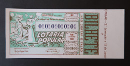 Portugal Lotaria Loterie Populaire Chats Sur Le Toit Chat SPECIMEN 12.01.1988 RARE Lottery Cats On The Roof Cat - Billets De Loterie