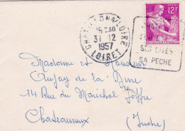 1957 --lettre De CHATILLON SUR LOIRE-45 Pour CHATEAUROUX-36- Timbre Moissonneuse,cachet Daguin 31-12-57 - 1921-1960: Modern Period