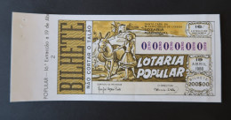 Portugal Lotaria Loterie Populaire Moulin à Vent Âne SPECIMEN 19.04.1988 RARE Lottery Windmill Donkey - Lottery Tickets