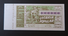 Portugal Lotaria Loterie Populaire Moulin à Vent Âne SPECIMEN 26.04.1988 RARE Lottery Windmill Donkey - Billets De Loterie