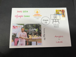 30-5-2024 (6 Z 32) Paris Olympic Games 2024 - Torch Relay (Etape 19) In Laval (29-5-2024) With OZ Stamp - Eté 2024 : Paris