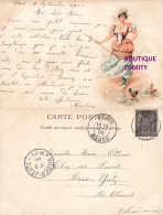 Illustration CPA + Timbre Cachet 1900 Femme Avec Canard Canards Col Vert - Avant 1900