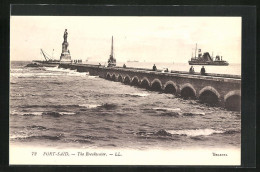 CPA Port Said, The Breakwater, Skulptur Auf Der Mole  - Other & Unclassified
