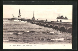 CPA Port Said, The Breakwater, Skulptur Auf Der Mole  - Sonstige & Ohne Zuordnung